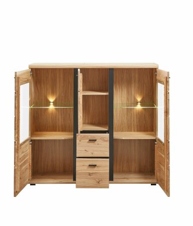 Nábytek do obývacího pokoje a jídelny ATLANTA_ highboard 1L 17 HU 22_ rozměry š/v/h_ 145/134/38 cm_ otevřený_ včetně LED osvětlení_ obr. 11