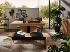 Nábytek do obývacího pokoje a jídelny ATLANTA_ jídelní stůl s výsuvnou funkcí 2L 17 HU 01_ š/v/h_ 140-190/76/90 cm_ nerozložený_ + jídelní lavice 2L 17 HU 03_ interierové foto s dekoracemi_ obr. 14 Nábytek do obývacího pokoje a jídelny ATLANTA_ jídelní stůl s výsuvnou funkcí 2L 17 HU 01_ š/v/h_ 140-190/76/90 cm_ nerozložený_ + jídelní lavice 2L 17 HU 03_ interierové foto s dekoracemi_ obr. 14