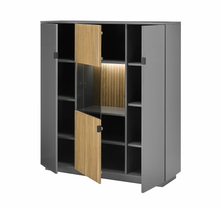 Nábytek do obývacího pokoje a jídelny FELINO at_ highboard 40 20 48-2_ rozměry š/v/h_ 136/152/45 cm_ volitelné LED osvětlení v příslušenství_ otevřený_ obr. 4