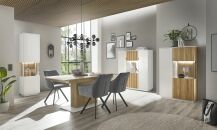 Nábytek do obývacího pokoje a jídelny FELINO wg_ sestava "dining room"_ typy 12+48+06+60_ volitelné LED osvětlení v příslušenství_ foto s dekoracemi_ jídelní křesla nejsou součástí sestavy_ obr. 1