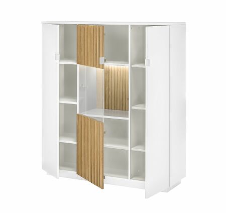 Nábytek do obývacího pokoje a jídelny  FELINO wg_ highboard 40 20 48-1_ rozměry š/v/h_ 136/152/45 cm_ volitelné LED osvětlení v příslušenství_ otevřený_ obr. 4