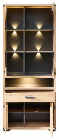 Nábytek do obývacího pokoje GAMMA_ vitrína 1X 15 HH 03_ rozměry š/v/h_ 85/204/38 cm_ včetně LED osvětlení_ otevřená_ obr. 6
