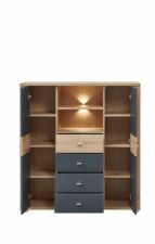 Nábytek do obývacího pokoje a jídelny GATE_ highboard 10 P3 HG 22_ rozměry š/v/h_ 114/123/38 cm_ čelní pohled_ otevřený_ včetně LED osvětlení_ obr. 5