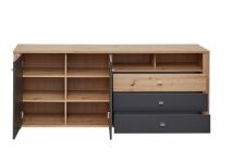 Nábytek do obývacího pokoje a jídelny GATE_ sideboard 10 P3 HG 20_ rozměry š/v/h_ 193/78/45 cm_ čelní pohled_ otevřený_ obr. 10