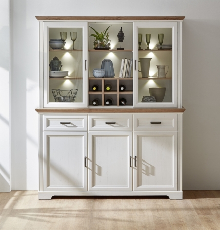 Nábytek do obývacího pokoje a jídelny JASPER_ sestava 10 G9 UH 84_ rozměry š/v/h_ 164/204/48 cm_ čelní pohled_ včetně LED osvětlení_ foto s dekorací_ obr. 8