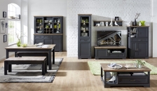 Nábytek do obývacího pokoje a jídelny JASPER graphit_ sestava nábytku "dining room II."_ foto s dekoracemi_ včetně LED osvětlení_ obr. 1