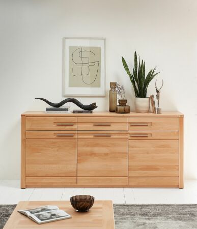 Nábytek do obývacího pokoje a jídelny NATURA_ sideboard 12 18 FF 20_ rozměry š/v/h_ 190/86/45 cm_ čelní pohled_ foto s dekorací_ obr. 12