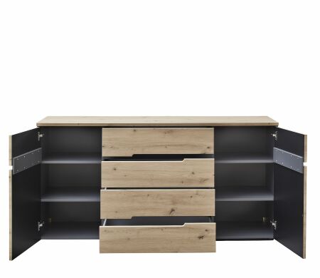 Nábytek do obývacího pokoje a jídelny VANCOUVER_ sideboard 1K G6 GH 20_ rozměry š/v/h_ 165/82/44 cm_ čelní pohled_ otevřený_ obr. 4