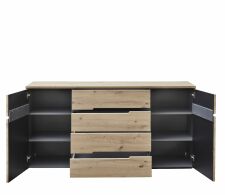 Nábytek do obývacího pokoje a jídelny VANCOUVER_ sideboard 1K G6 GH 20_ rozměry š/v/h_ 165/82/44 cm_ čelní pohled_ otevřený_ obr. 5
