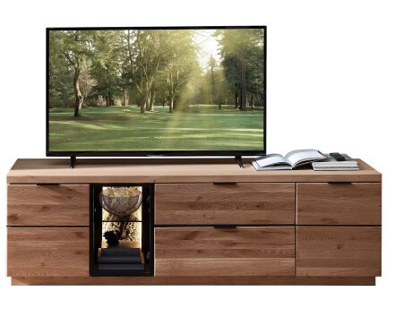 Nábytek do obývacího pokoje ARCANA_ lowboard 42 B9 HH 31_ rozměry š/v/h_ 200/60/50 cm_ čelní pohled_ foto s dekorací_ volitelné LED osvětlení_ obr. 6