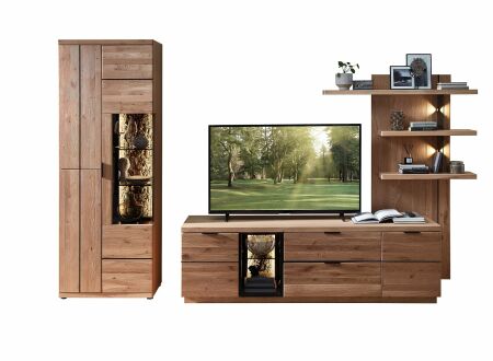 Nábytek do obývacího pokoje ARCANA_ sestava 42 B9 HH 82_ rozměry š/v/h_ 310/207/50 cm_ čelní pohled_ volitelné LED osvětlení_ foto s dekorací_ foto bez pozadí_ obr. 4