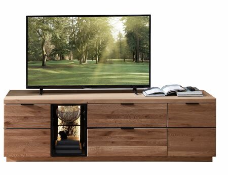 Nábytek do obývacího pokoje ARCANA_ lowboard 42 B9 HH 31_ rozměry š/v/h_ 200/60/50 cm_ čelní pohled_ foto s dekorací_ volitelné LED osvětlení_ obr. 4