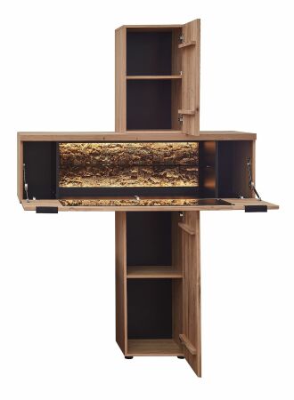 Nábytek do obývacího pokoje ARCANA_ vitrina-sloup 42 B9 HH 12_ rozměry š/v/h_ 140/203/42 cm_ otevřená_ volitelné LED osvětlení_ obr. 7