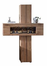 Nábytek do obývacího pokoje ARCANA_ vitrina-sloup 42 B9 HH 12_ rozměry š/v/h_ 140/203/42 cm_ čelní pohled_ foto s dekorací_ volitelné LED osvětlení_ obr. 6