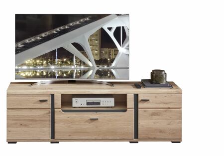 Nábytek do obývacího pokoje ATLANTA_ TV-spodní díl 1L 17 HU 32_ rozměry š/v/h_ 180/55/42 cm_ čelní pohled_ foto s dekorací_ obr. 7