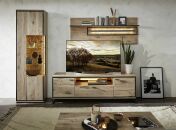 Nábytek do obývacího pokoje CIMA_ sestava 40 78 HH 80_ rozměry š/v/h_ 270/205/49 cm_ čelní pohled_ LED osvětlení jako volitelné příslušenství_ foto s dekorací_ obr. 1