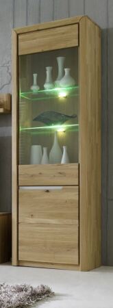 Nábytek do obývacího pokoje FIRENZE_ vitrína vysoká 40 52 12 13 _ rozměry š/v/h_ 63/198/41 cm_ LED osvětlení jako volitelné příslušenství_ foto s dekorací_ obr. 6