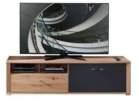 Nábytek do obývacího pokoje GATE_ TV- spodní díl 10 P3 HG 32_ rozměry š/v/h_ 193/53/45 cm_ čelní pohled_ foto s dekorací_ obr. 8