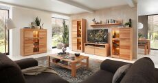 Nábytek do obývacího pokoje NATURA_ ob. sestava 12 18 FF 82 + highboard 12 18 FF 22 + konf. stůl 22 18 FF 02 _ včetně LED osvětlení_ foto s dekoracemi_ obr. 1