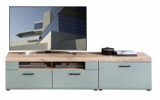 Nábytek do obývacího pokoje PHOENIX_ TV spodní díl 10 A1 H9 31 + 32_ rozměry š/v/h_ 140 + 80/51/47 cm_ čelní pohled_ foto s dekorací_ obr. 8
