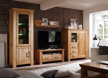 Nábytek do obývacího pokoje SIENA_ obývací sestava A-05130-6 _ rozměry š/v/h_ 333 (bez mezer mezi elementy)/210/47 cm_ LED osvětlení jako volitelné příslušenství_ foto s dekoracemi_ obr. 1