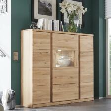 Nábytek do obývacího pokoje TERANO II._ highboard 40 52 14 48_ rozměry š/v/h_ 138/140/41 cm_ foto s dekorací_ volitelné LED osvětlení v příslušenství_ obr. 7
