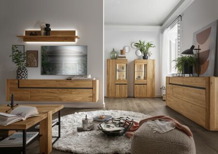Obývací a jídelní nábytek AURUM_ highboard 199843EN + highboard 199842EN + sideboard 199831EN + závěsný element 199873EN + závěsná police 199874EN + konf. stůl 199862MEN_ včetně LED osvětlení_ obr. 4