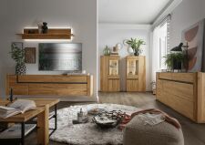 Obývací a jídelní nábytek AURUM_ highboard 199843EN + highboard 199842EN + sideboard 199831EN + závěsný element 199873EN + závěsná police 199874EN + konf. stůl 199862MEN_ včetně LED osvětlení_ obr. 4