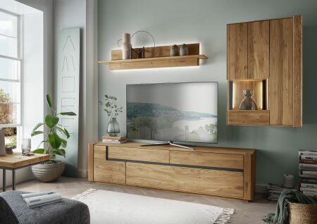 Obývací a jídelní nábytek AURUM_ TV- lowboard 199818EN + závěsná police 199874EN + závěsná vitrína 199870EN_  včetně LED osvětlení_ obr. 7