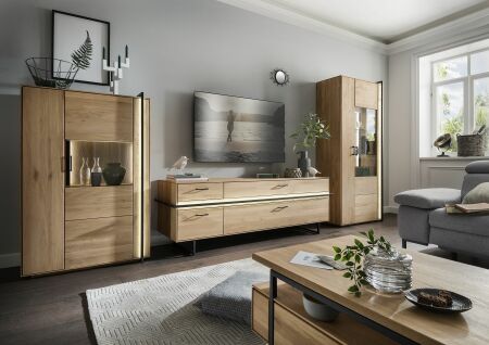 Obývací nábytek MADISON_ highboard 137347 LE + TV-lowboard 137319 MLE + vitrína 137321 LE_ včetně LED osvětlení_ obr. 1
