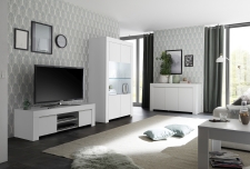Volná sestava elementů CASTELLO bílý matný lak_tv-element + vitrína + sideboard 3-dv._obr. 3 Volná sestava elementů CASTELLO bílý matný lak_tv-element + vitrína + sideboard 3-dv._obr. 3
