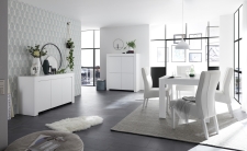 Volná sestava elementů CASTELLO bílý matný lak_sideboard 3dv. + highboard 4dv. + jídelní stůl 137 cm_obr. 4 Volná sestava elementů CASTELLO bílý matný lak_sideboard 3dv. + highboard 4dv. + jídelní stůl 137 cm_obr. 4