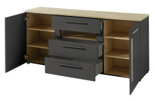 Sideboard LAMIA graphite 10 J4 GH 20 _ šikmý pohled_ otevřený_ obr. 28 Sideboard LAMIA graphite 10 J4 GH 20 _ šikmý pohled_ otevřený_ obr. 28