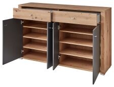 Předsíňový nábytek PASQUALE_ komoda - botník_ rozměry š/v/h: 159 / 97 / 38 cm_ šikmý pohled_ otevřená_ obr. 7