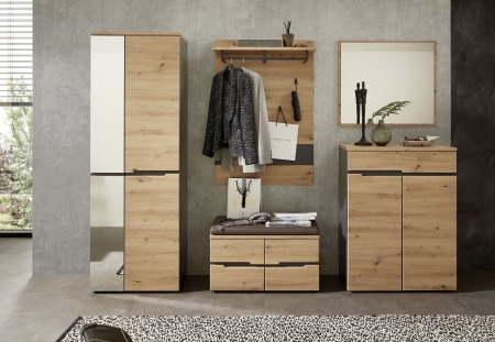 Předsíňový nábytek VANCOUVER_sestava 3B A1 GH 80_rozměry š/v/h_ 255/192/38 cm_ čelní pohled_ obr. 2