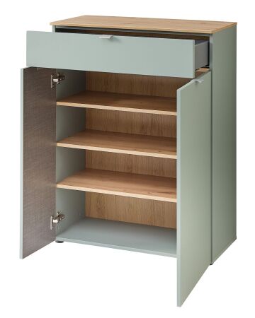 Předsíňový nábytek BONO green_ botník 30 J1 H9 11_ rozměry š/v/h_ 78/103/38 cm_ otevřený_ vnitřní uspořádání_ obr. 10