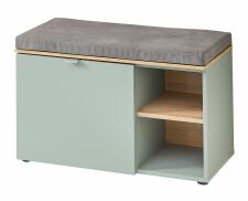 Předsíňový nábytek BONO green_ lavice s polštářem na sezení 30 J1 H9 60_ rozměry š/v/h_ 78/50/38 cm_ šikmý pohled_ obr. 16 Předsíňový nábytek BONO green_ lavice s polštářem na sezení 30 J1 H9 60_ rozměry š/v/h_ 78/50/38 cm_ šikmý pohled_ obr. 16