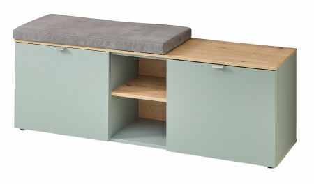Předsíňový nábytek BONO green_ lavice s polštářem na sezení 30 J1 H9 61_ rozměry š/v/h_ 128/50/38 cm_ šikmý pohled_ obr. 13