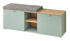 Předsíňový nábytek BONO green_ lavice s polštářem na sezení 30 J1 H9 61_ rozměry š/v/h_ 128/50/38 cm_ šikmý pohled_ obr. 13