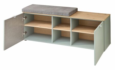 Předsíňový nábytek BONO green_ lavice s polštářem na sezení 30 J1 H9 61_ rozměry š/v/h_ 128/50/38 cm_ otevřená_ vnitřní uspořádání_ obr. 14