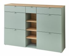 Předsíňový nábytek BONO green_ botník 30 J1 H9 12_ rozměry š/v/h_ 148/103/38 cm_ šikmý pohled_ obr. 4
