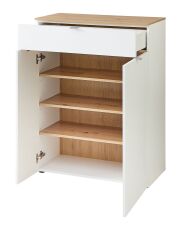 Předsíňový nábytek BONO white_ botník 30 J1 HW 11_ rozměry š/v/h_ 78/103/38 cm_ otevřený_ vnitřní uspořádání_ obr. 11 Předsíňový nábytek BONO white_ botník 30 J1 HW 11_ rozměry š/v/h_ 78/103/38 cm_ otevřený_ vnitřní uspořádání_ obr. 11