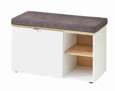 Předsíňový nábytek BONO white_ lavice s polštářem na sezení 30 J1 HW 60_ rozměry š/v/h_ 78/50/38 cm_ šikmý pohled_ obr. 17 Předsíňový nábytek BONO white_ lavice s polštářem na sezení 30 J1 HW 60_ rozměry š/v/h_ 78/50/38 cm_ šikmý pohled_ obr. 17