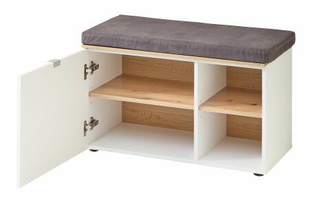 Předsíňový nábytek BONO white_ lavice s polštářem na sezení 30 J1 HW 60_ rozměry š/v/h_ 78/50/38 cm_ otevřená_ vnitřní uspořádání_ obr. 18