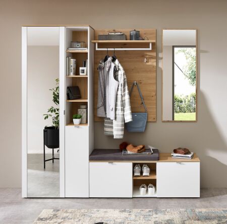 Předsíňový nábytek BONO white_ sestava 30 J1 HW 81_ rozměry š/v/h_ 206/202/38 cm_ čelní pohled_ obr. 2