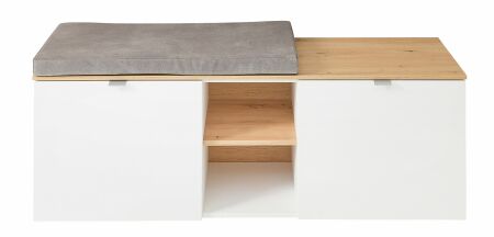 Předsíňový nábytek BONO white_ lavice s polštářem na sezení 30 J1 HW 61_ rozměry š/v/h_ 128/50/38 cm_ čelní pohled_ obr. 12