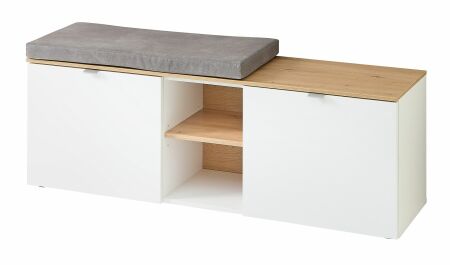Předsíňový nábytek BONO white_ lavice s polštářem na sezení 30 J1 HW 61_ rozměry š/v/h_ 128/50/38 cm_ šikmý pohled_ obr. 13