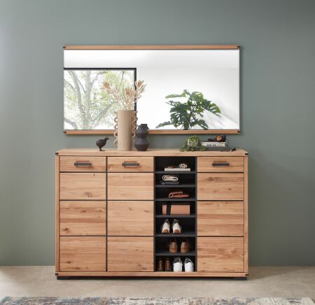 Předsíňový nábytek GAMMA_ sestava samostatných prvků_ botník 11 + zrcadlo 52_ rozměry š/v/h_ 160/204/41 cm_ čelní pohled_ obr. 2