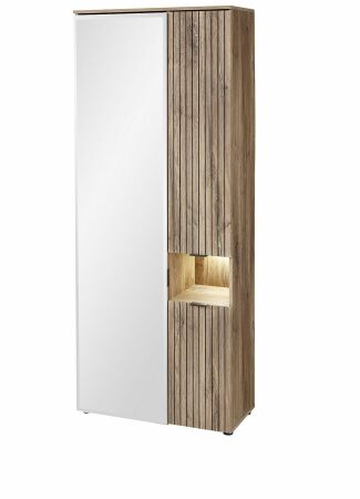 Předsíňový nábytek PRESTIGE_ šatní skříň 3T F7 VM 03_ š/v/h_ 82/204/38 cm_  šikmý pohled_ LED osvětlení zapnuto_ obr. 9