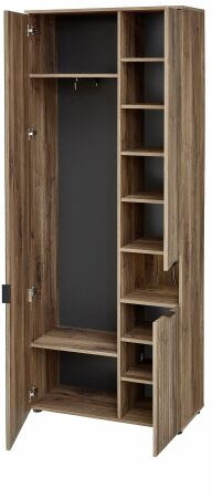 Předsíňový nábytek PRESTIGE_ šatní skříň 3T F7 VM 03_ š/v/h_ 82/204/38 cm_  otevřená_ vnitřní uspořádání_ LED osvětlení vypnuto_ obr. 13